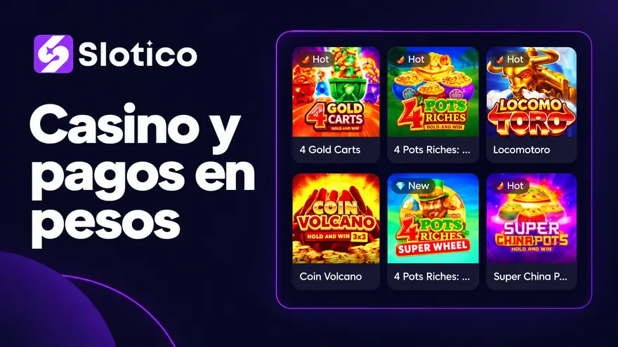Slotico casino con una selección de juegos y acceso a pagos en pesos