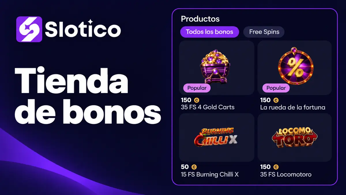 Tienda de bonos de Slotico con productos disponibles para canjear Sloti Coins